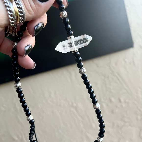 Made to order . Genuine clear crystal quartz & black agate gemstone beads - Picture 10 of 15